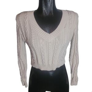 Love Tree Beige Cable Knit V Neck Cropped Sweater M